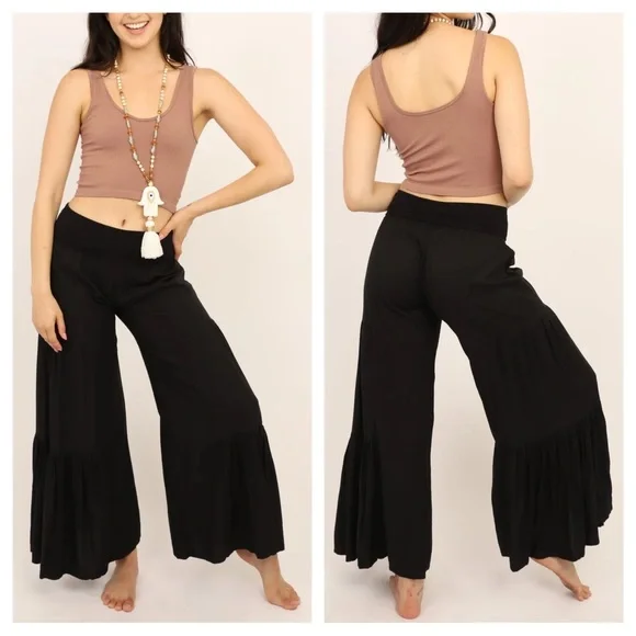 Bali Queen black wide leg Gypsy pants - Picture 1 of 5